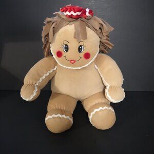 Dan Dee Christmas Gingerbread Girl Stuffed Plush Tan w/ White Trim & Red Bow
